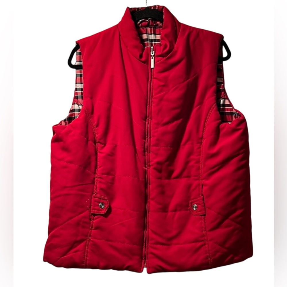Karen Scott Vest Womens Size XL Red Sleeveless Full Zip Pockets Double Sided EUC - Picture 1 of 8